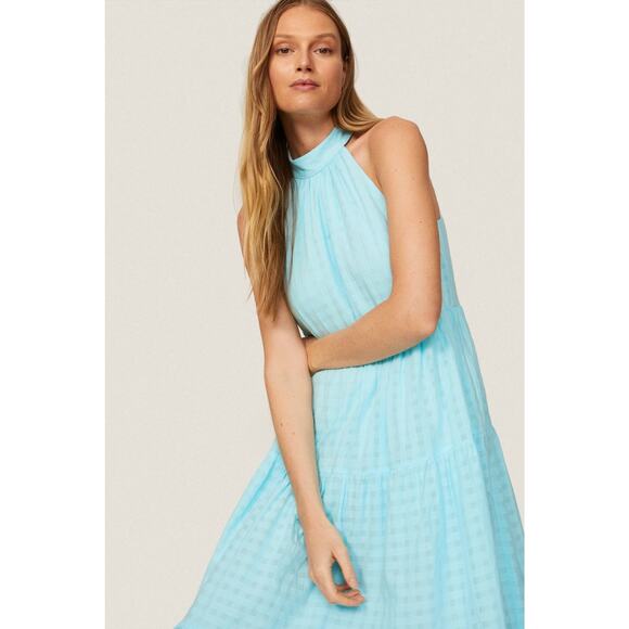 TRINA TURK Sky Blue 100% Cotton Halter Neck Sunglasses Maxi Dress Size XL - Picture 3 of 16